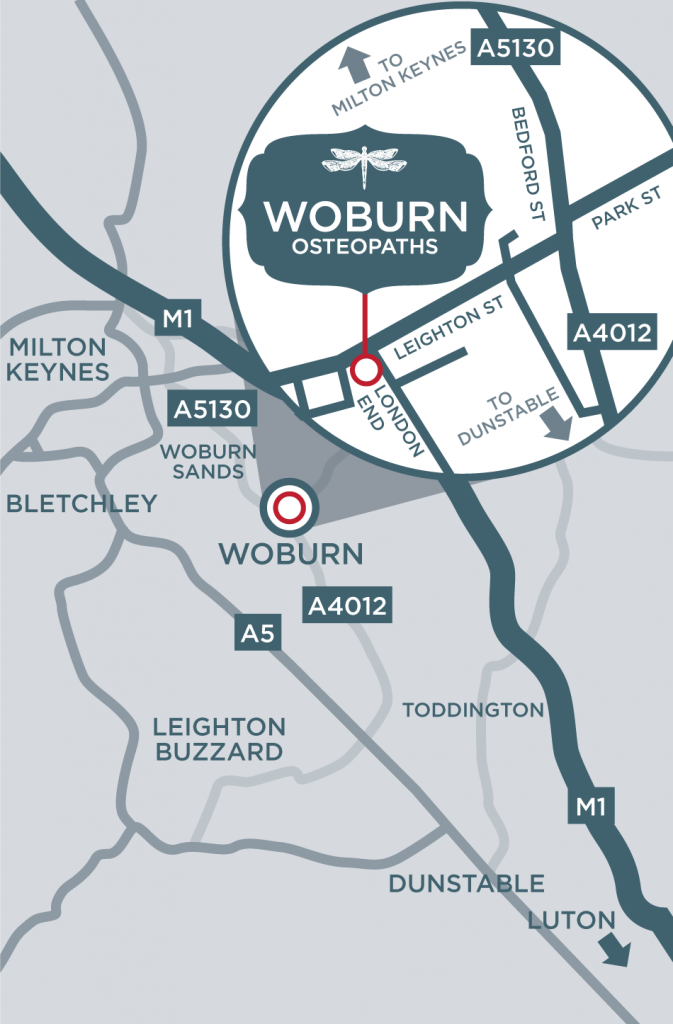 Woburn Osteopaths is located near to Woburn Sands, Milton Keynes, Leighton Buzzard, Bedford and Flitwick.